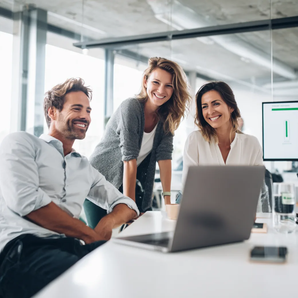 Cloud3 team strategizing around laptop