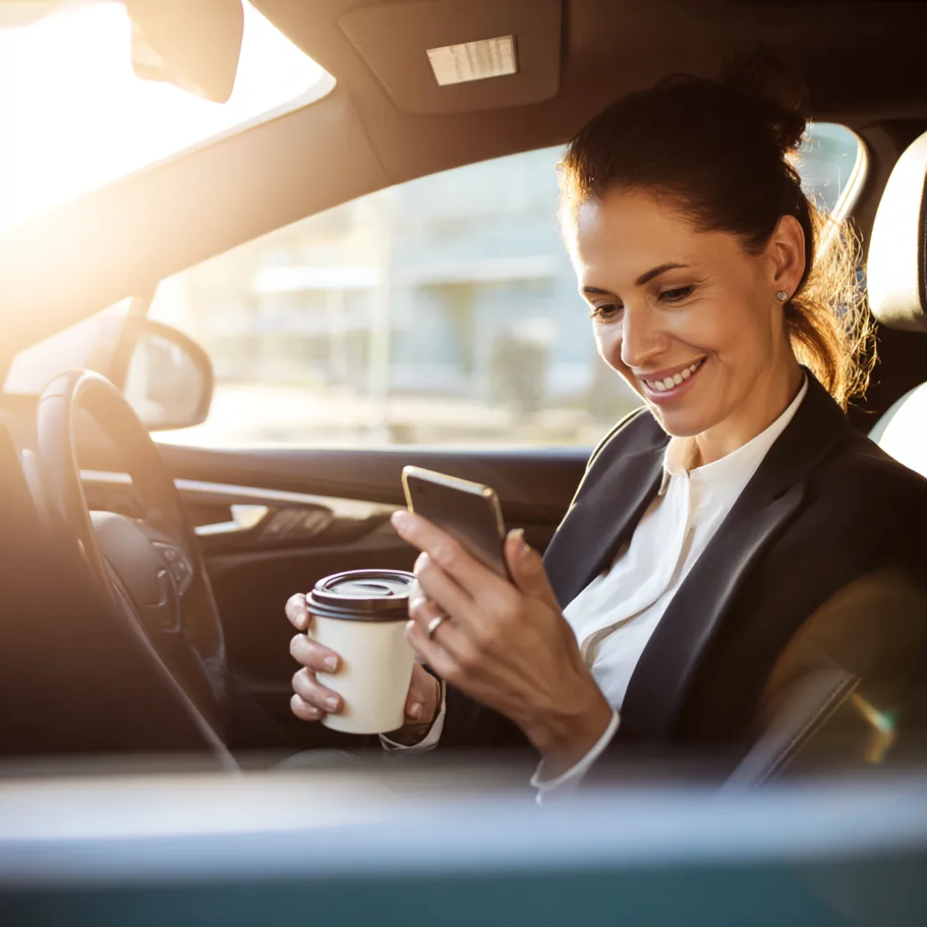 Professional reviewing reports in vehicle